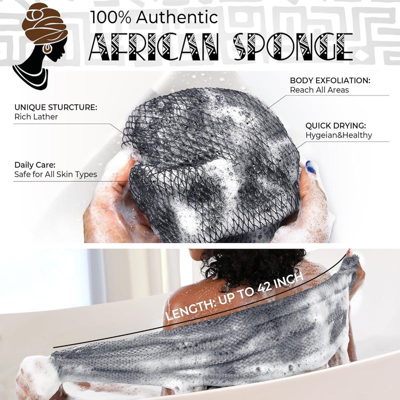 RelaxScene African Exfoliating Net Sponge for Men - Bath Sponge Back Scrub for Shower - Authentic African Net with Knots - Body Wash Scrubber Cloth with Handle - Skin Exfoliator Bathing Loofah for Men - Image 2